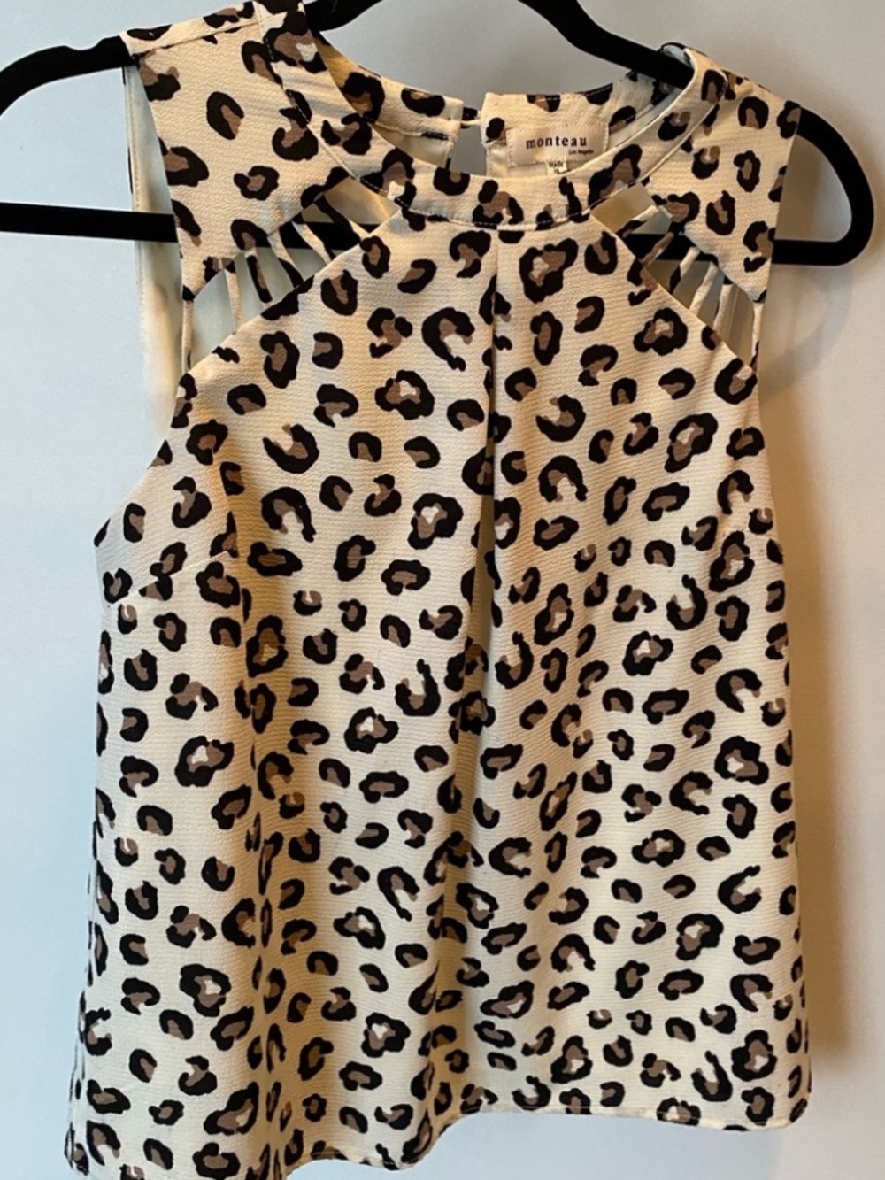 Monteau Cream and Brown Leopard Print Cutout Sleeveless Top